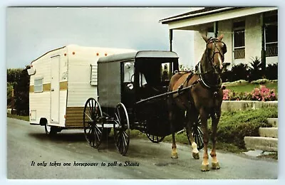 Vtg Postcard Advertising One Horsepower To Pull A Shasta Amish Travel Trailer • $4.99