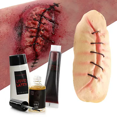 Sfx Fake Scar Stich 3d Realistic Gory Blood Spirit Gum Latex Halloween Make Up • £9.99