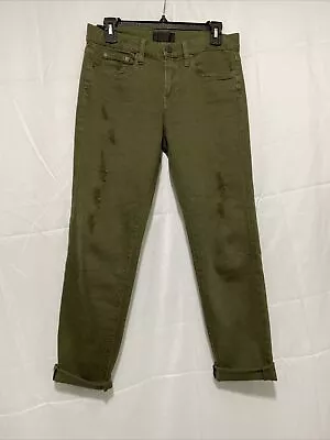 Vince Soft Green Dark Olive Holes Relaxed Rolled Jeans Size 24 31” Waist • $18