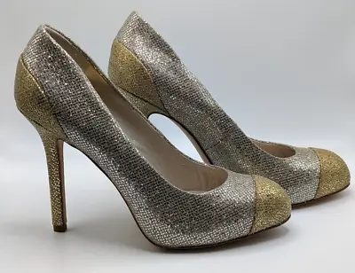 Michael Kors Sinclair Gold/Silver Glittered Cap-Toe Pump Heels Stiletto Shoes 8 • $10