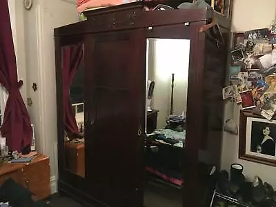 $600 • Buy Large Antique Wardrobe / Drawers / Hanger And Mirrors / 1940s Wooden Armoir