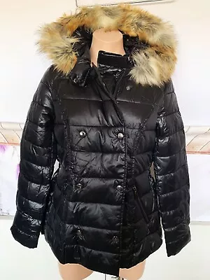 $148 Victoria's Secret VS Double Breasted Puffer Coat Jacket Hooded BLACK  ( S ) • $55.08