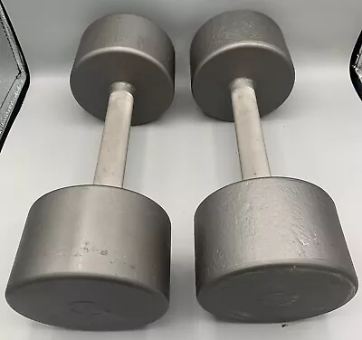 2x30 Lb Old Style Iron Dumbbells Round Silver Painted Old School Vintage Style • $200