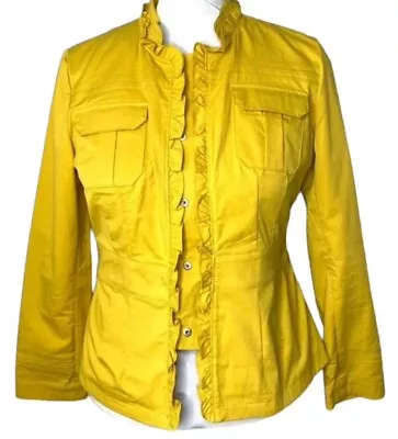 Darjoni Mustard Yellow Utility Blazer M Jacket Stretch Ruffled 38” Bust • $24