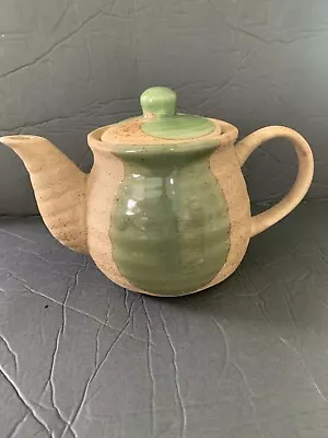 Vintage Mid Century Modern MCM Pottery Tea Pot W/ Lid Green Design • $11.99