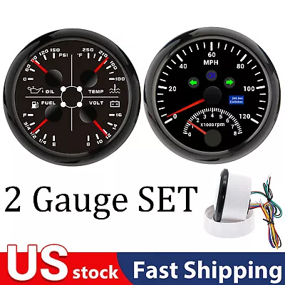 2 Gauge Set 85mm GPS Speedometer 0-120MPH W/tacho & 85mm 4 In 1 Gauge US STOCK • $90.80