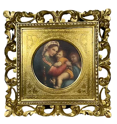 Antique 1920s Italian Carved Gilt Frame Having Raphael's Madonna Of The Chair • $95