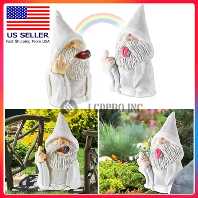 $8.99 • Buy White Wizard Gnome Middle Finger Garden Smoking Yard Lawn Ornament Statue Decor