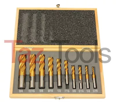 10 Pcs Tin M2 HSS Titanium Coated End Mill Set 4 Flutes Cutting Tools End Mill • $42.99