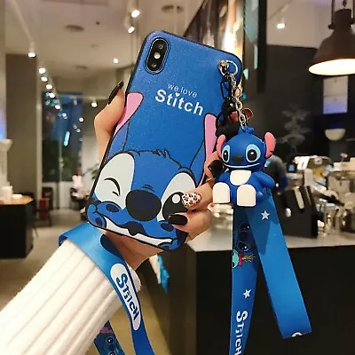 For Various Phone 3D Cute Stitch Doll Pendant Stand +Strap Women Girl Case Cover • £5.99