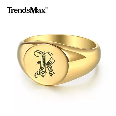Gold Plated Monogram Letters A J K M T Stamp Ring Signet Finger Rings Size 6-10 • $9.49