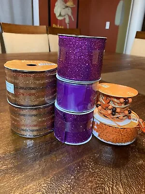 Mixed Lot 7 Rolls Fall Ribbon Orange Purple Leaves Fall Total 46 Yards • $20.66