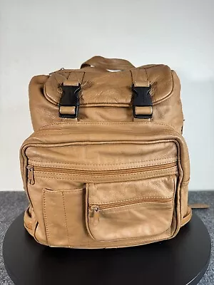 Leather Classic Multi Pocket Backpack Brown • $45