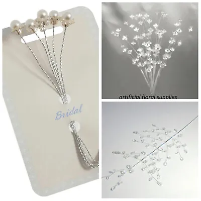Wedding Vase Corsage Buttonhole Craft Crystal Pearl Gems Wired Bling Sprays • £2.49