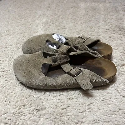 Vintage Birkenstock Boston Shoes Suede Taupe  Tan Size EU 38 US Women’s 8.5 • $31.99