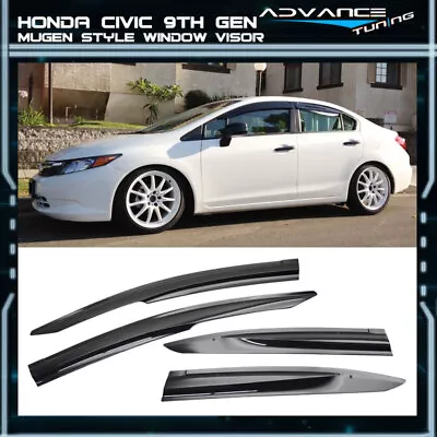 FIT 12-15 Honda Civic 9th Gen JDM Mugen MU Style Smoke Window Visor Rain Shade • $36.99