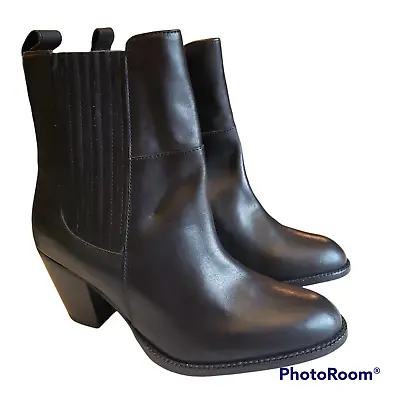 Booties Women's Size 8 Black Chunky Heel Pull On Boots Shoes H&M • $11.69