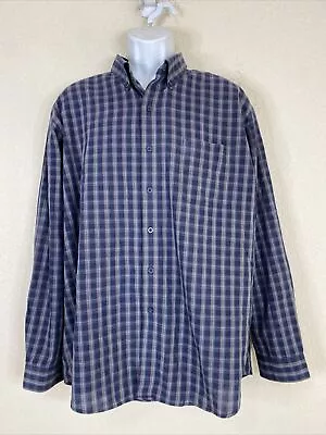 Van Heusen Studio Men Size XL Blue Check Button Up Shirt Long Sleeve Pocket • $5.89