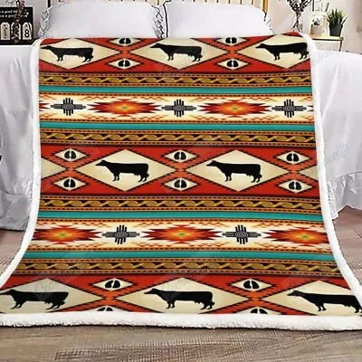 Native American Pattern Cow Fleece SOFA BLANKET All Over Print Mother Day Gift • £55.84