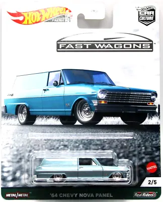 Hot Wheels Car Fast Wagons 2/5 1964 Chevy Nova Wagon Met.silver-blue CRRR's • $5.99