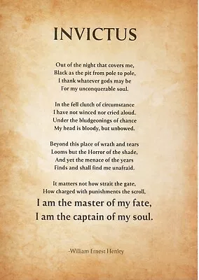 INVICTUS Inspirational Motivational Poem Quote Art Poster Vintage Style Paper A4 • £4.75