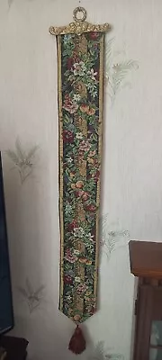 £24.90 • Buy Vintage Tapestry / Embroidered Bell Pull With Brass Fitting Wall Hanging - Roses
