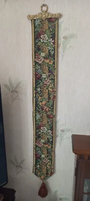 £24.90 • Buy Vintage Tapestry / Embroidered Bell Pull With Brass Fitting Wall Hanging - Roses