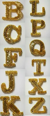 Gold Metallic Sequin & Bead 2  Discontinued Iron On Letter Appliques • $1.50