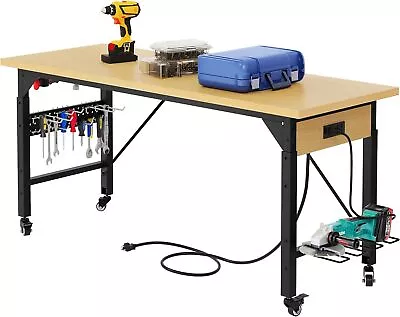 Work Benches 60' X 24' Work Table W/Outlets Tool Bench Garage Workbench • $229.99