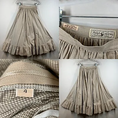 Ralph Lauren Western Wear Midi Full Skirt Peasant Boho Square Dance Gingham Sz 4 • $99.99