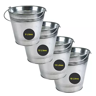 Traditional Galvanised Heavy Duty Metal Large Medium Small Bucket With Handle • £12.49