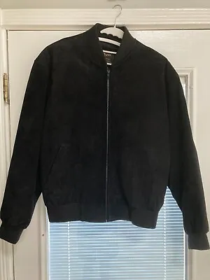 Men Reed Sportswear Jacket Coat Suede Leather Black Bomber Pockets Size S • $56.99