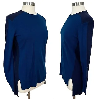 J. Crew Womens XXS Cashmere Blend Color Block Tunic Crew Sweater Navy Blue B5622 • $13.19