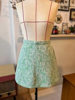 Vintage 1960s Green Psychedelic Lurex Brocade Mini Skirt • £17