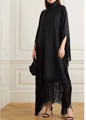 Black Silk Blend Fringed Kaftan Women High Neck Wedding Gown AU 12 14 16 18 20 • $115