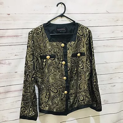 ANTHEA CRAWFORD Jacket Size 12 Limited Edition Paisley Print Black Gold • $49.95