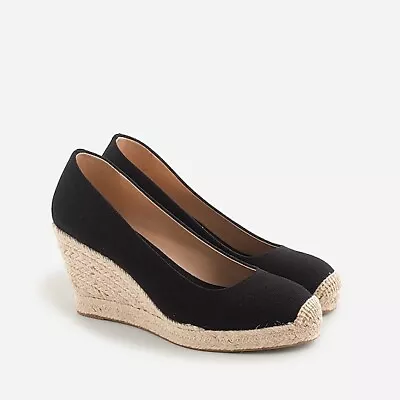 J. Crew Seville Black Espadrille Wedges Canvas Slip On Shoes Womens 8 NEW • $99.99