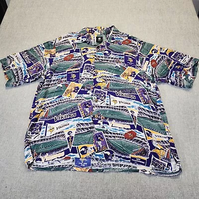 VTG NFL Minnesota Viking Button Up Shirt Mens Large Hawaiian Champions History • $58.88