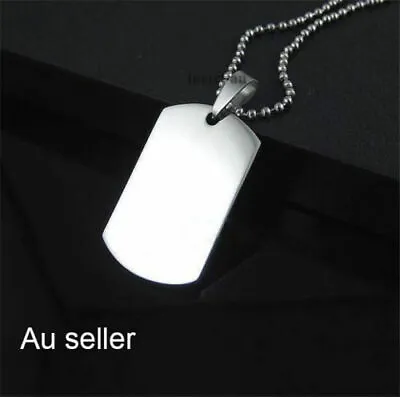 Men Stainless Titanium Military Dog Tag Engravable Pendant Necklace Bead Chain • $4.99