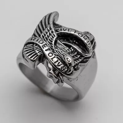 Eagle Stainless Motorcycle Biker Ring Live To Ride / Ride To Live  58 • $21.49