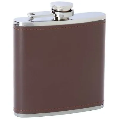 Small Flask 6oz Brown Leather Wrapped Hip Pocket Booze Smuggle Liquor Whiskey • $11.79