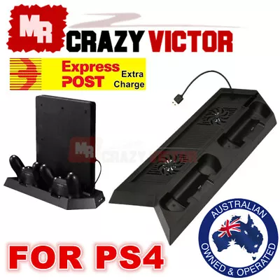 $22.95 • Buy Playstation PS4 & Slim 3in1 Vertical Stand Dock Controller Cooling Fan Charger