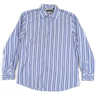 Zagiri Shirt Men Size Large Long Sleeve Button Up Blue Striped Cotton Flip Cuffs • $13.19