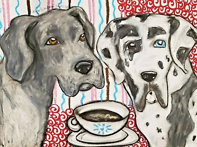 Art Print 5 X 7 Great Dane Collectible Artist KSams Dog Drinking Coffee Vintage • $15.99