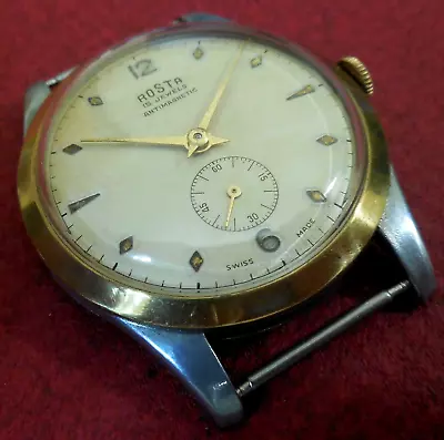 Vintage 1940s Oversized ROSTA 15 Jewels Swiss Watch Running Wristwatch • $7.50