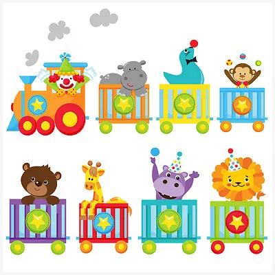 £5.99 • Buy Childrens Circus Animal Train Wall Art Stickers Easy Elephant Lion Tiger Clown