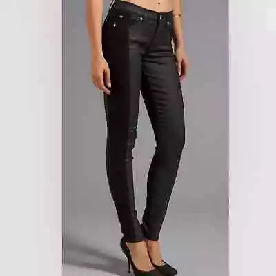 7 For All Mankind Black Skinny Jeans Lace Inlay Mob Wife Sleek Trendy • $33.98