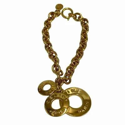CELINE Vintage Circle Logo Triple Chain Bracelet Bangle Accessories • $294.22