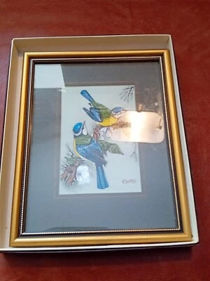 £9.99 • Buy Vintage J&J Cash's Collector Series Blue Tit  Silk Woven Framed Picture *Boxed