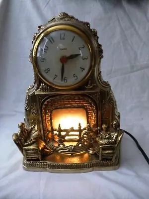 United Clock Corp  Brass Motion Fireplace Clock All Parts Work • $100